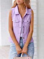 Full Size Button Down Raw Hem Sleeveless Denim Jacket Plus Size Lilac 93f382fe-67fe-4b8d-b122-688e9ea86f39-Max