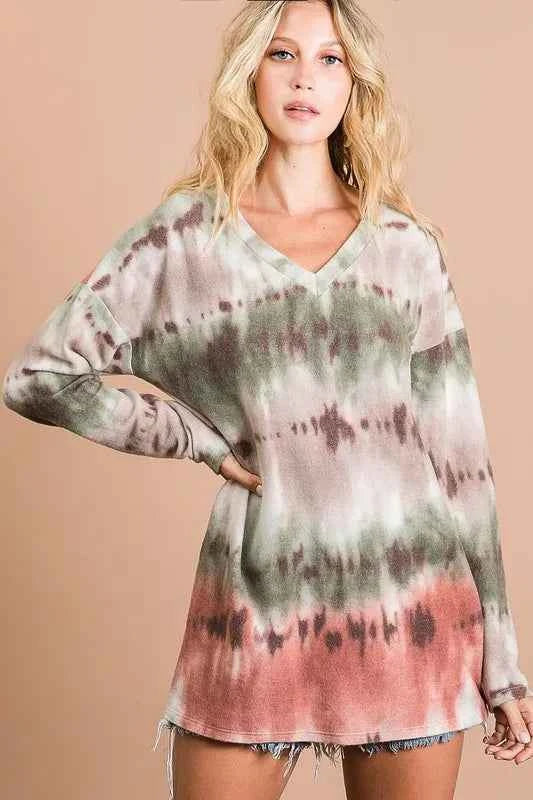 BiBi Brushed Tie Dye Looking Print V Neck Top 93f5fa87ade74b40b800569a40bc9601-Max-Origin