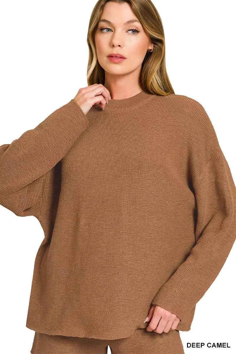 Zenana Round Neck Knit Top and Shorts Sweater Set 94034ea723614a91bc9f476301729a99-Max-Origin