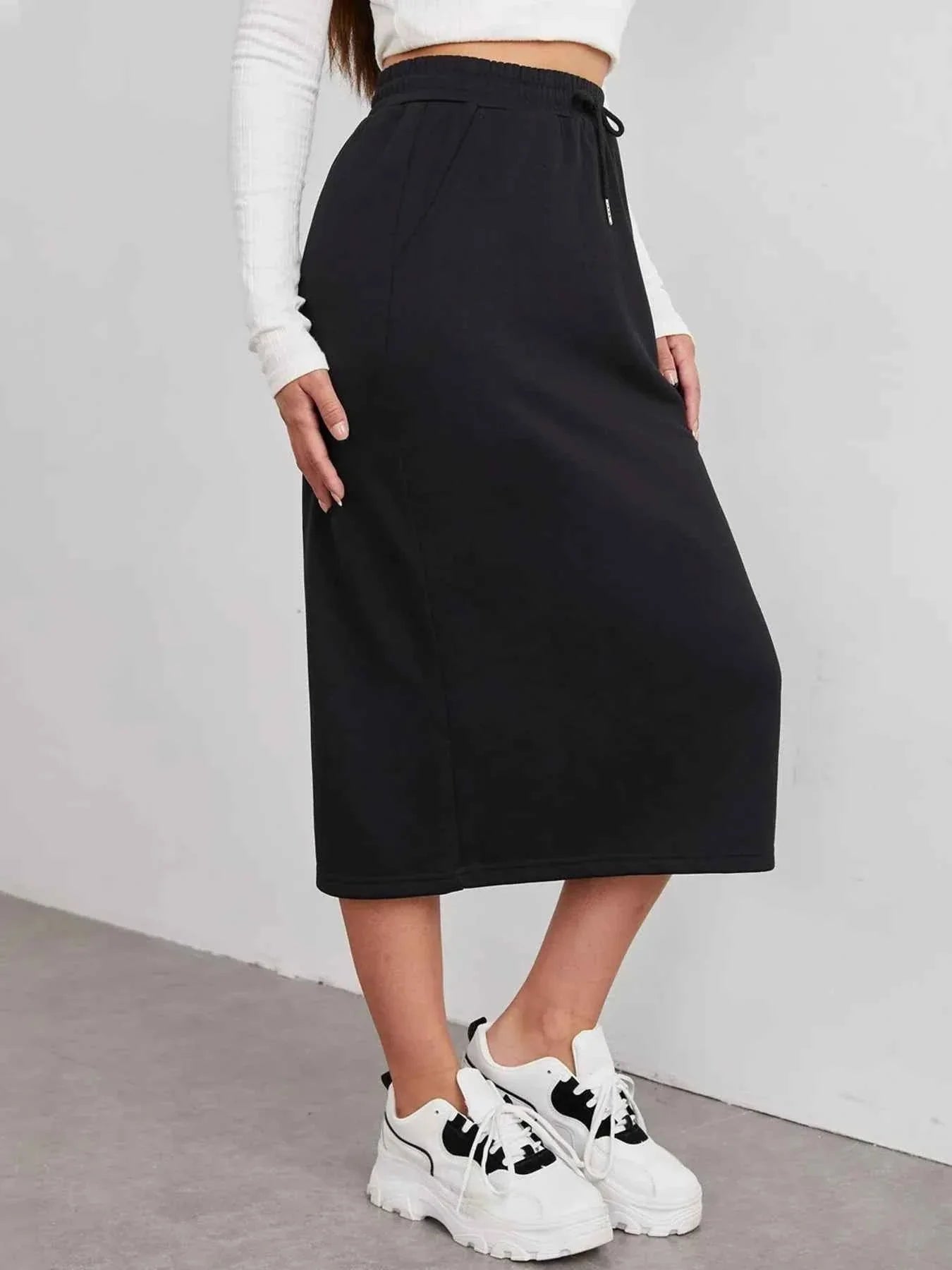 Slit Drawstring Midi Skirt 9407b1e068d242b2bc95b0d3687e3873-Max-Origin