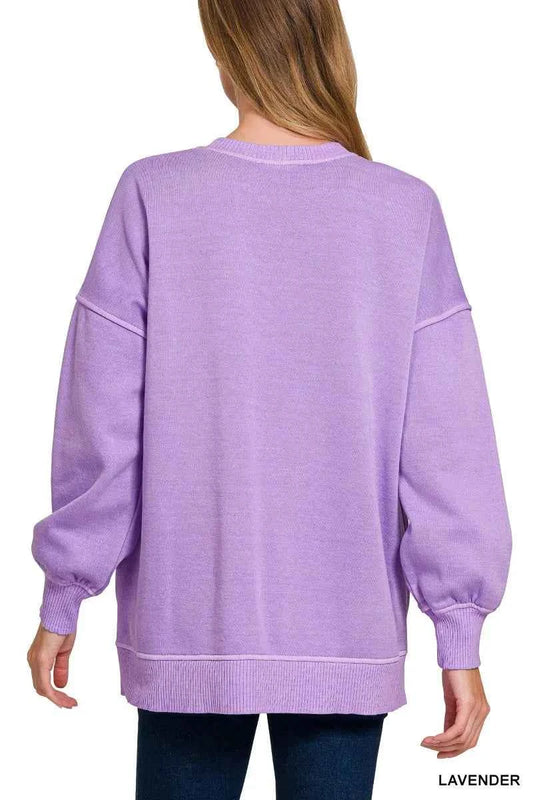Pigment Dye Fleece Hi-low Hem Sweatshirt With Pocket 94085610dbc0483c800b3e2c21a1e4af-Max-Origin