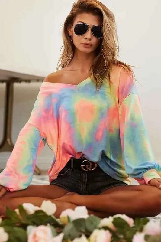 BiBi Tie Dye French Terry V Neck Top 94089198b9504c6a871c81d3c65fc212-Max-Origin