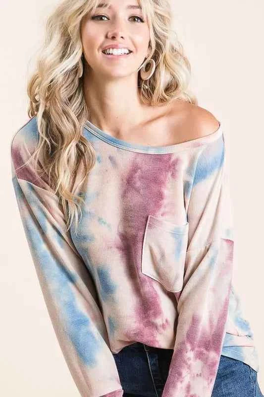 Tie Dye Print Terry Top With Front Patch Pocket 9408c4d6abf345b3a6f3109a805a4c46-Max-Origin