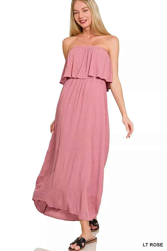 Zenana Woven Crinkle Strapless Maxi Dress 940b2eeccf2546f4850e1603ce540517-Max-Origin