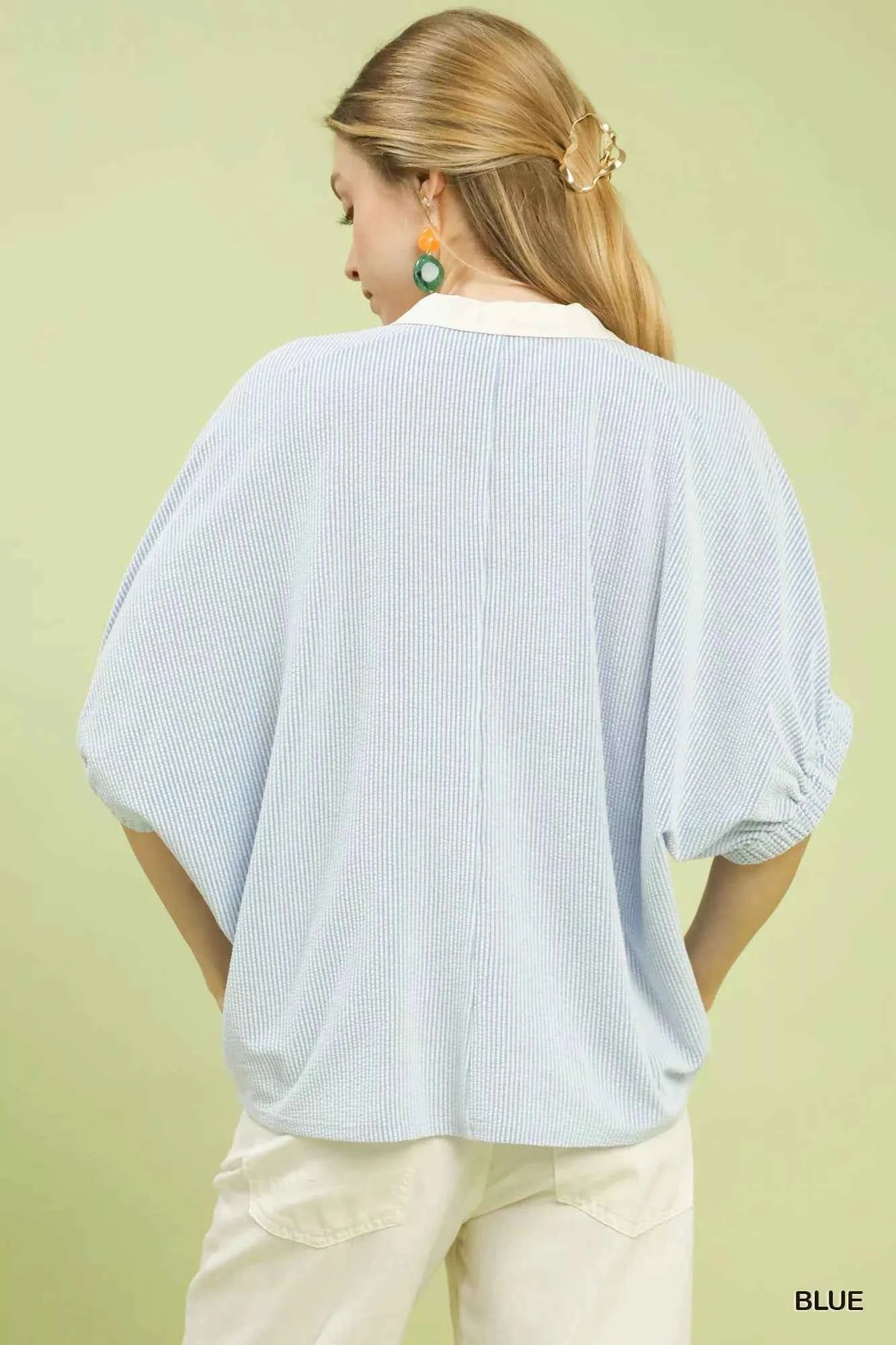 Contrast Collar V-Neck Top 941c70e7-7bc1-40a1-a31f-99641eedf35c-Max-Origin