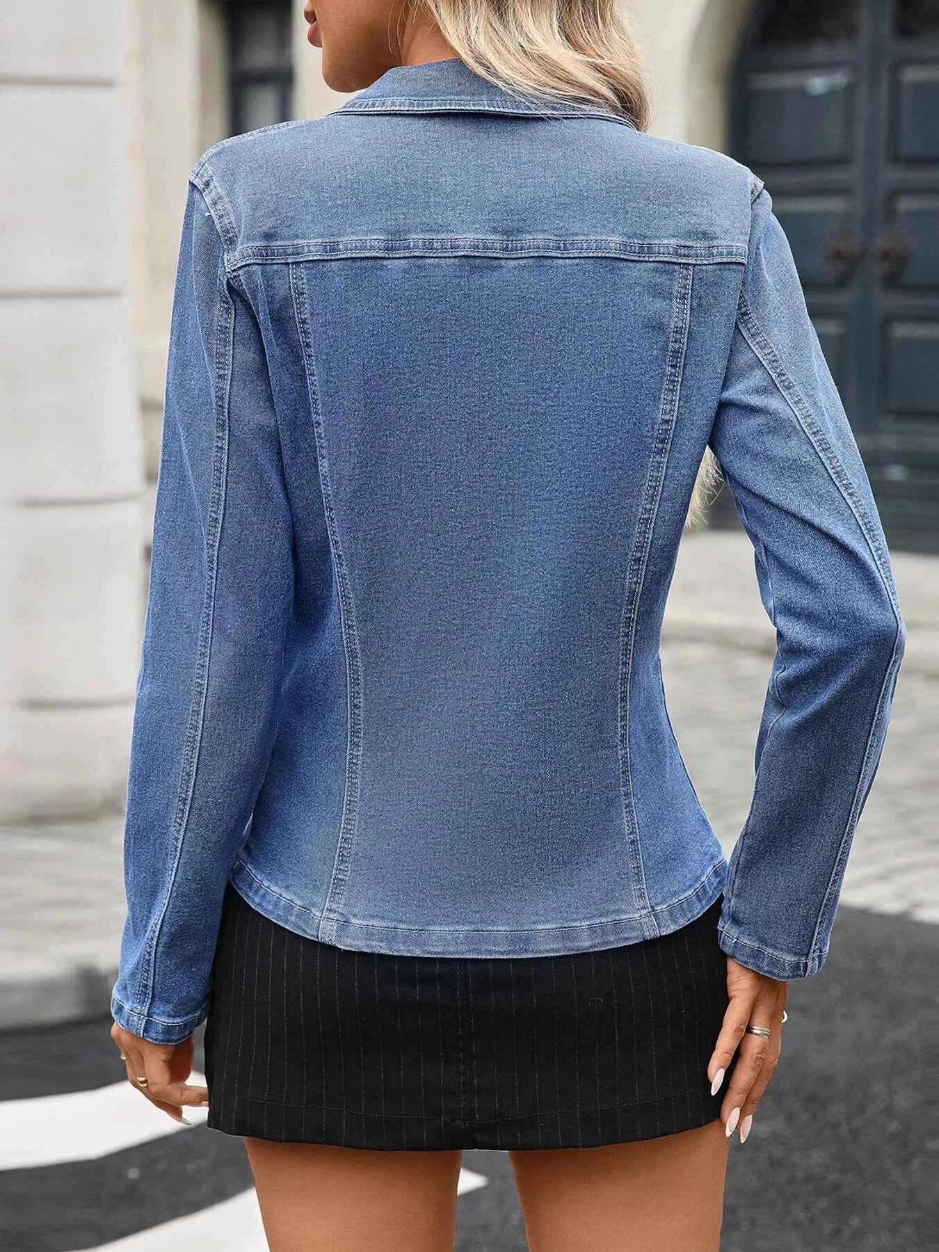 Button Up Long Sleeve Denim Jacket 941dfe06f88940c0ae507052f5438295-Max-Origin