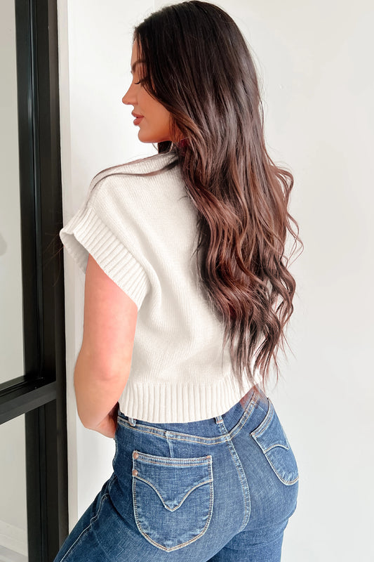 White Valentine Heart Graphic Cropped Short Sleeve Sweater 94214fe8210032bb