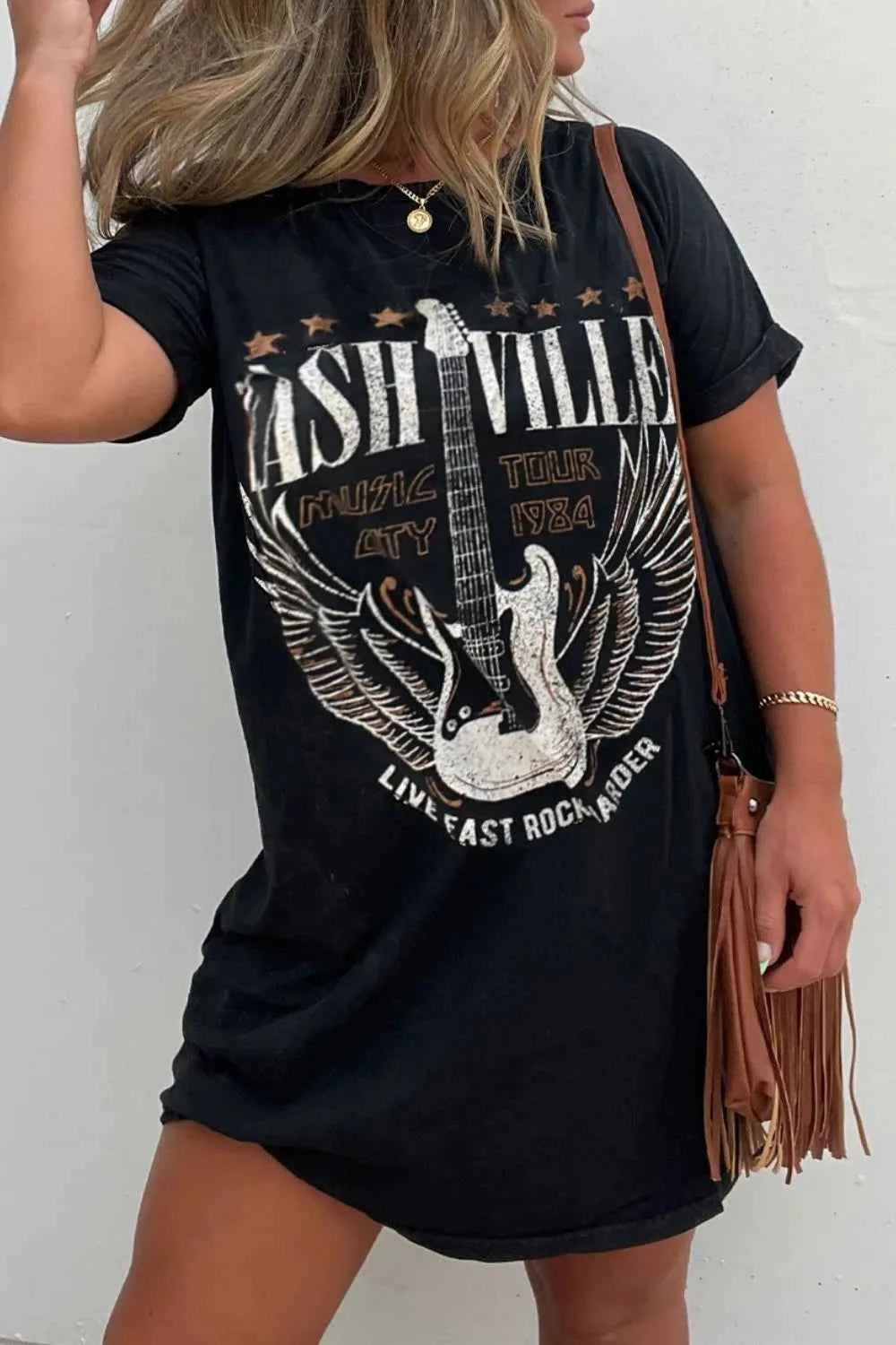 Graphic Round Neck Short Sleeve Tee Dress 9424b143-4be2-4d38-8181-421abe42868a-Max