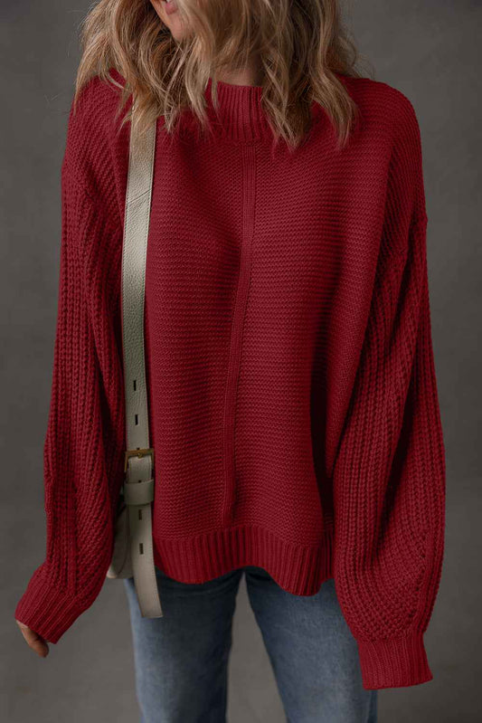 Red Dahlia Solid Color Front Seam Drop Shoulder Loose Sweater Red Dahlia 60%Cotton+40%Acrylic 9445f2844959040b