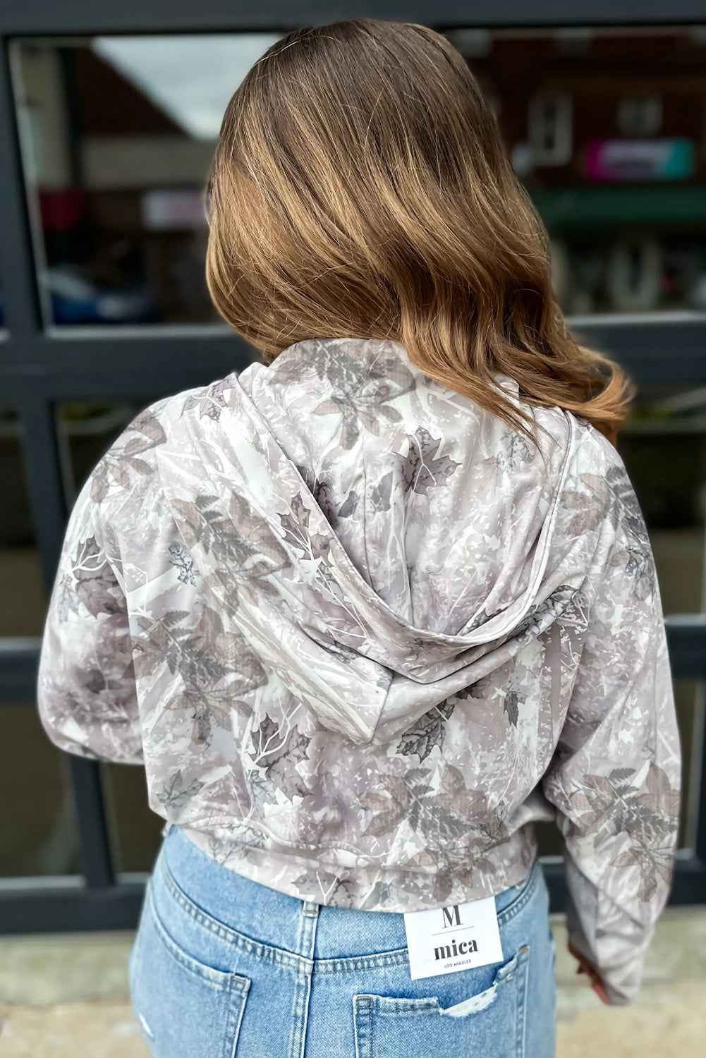 Gray Camo Leaf Print Kangaroo Pocket Quarter Zip Hoodie 9446d9172c34497c