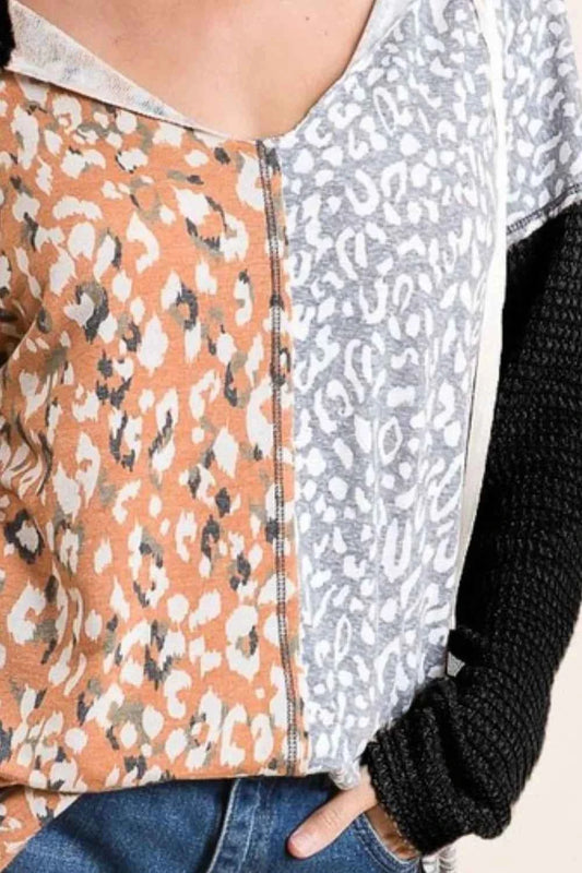 Popcorn Waffle Knit Hoodie with Print Block Front 944938da-63d0-4372-9f49-146c23c98c59-Max-Origin