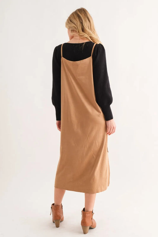 Faux Suede Cami Midi Dress - High-Low Slit Cut Edge 944a0fb4-ad89-4e3e-89bd-813096f41b82-Max
