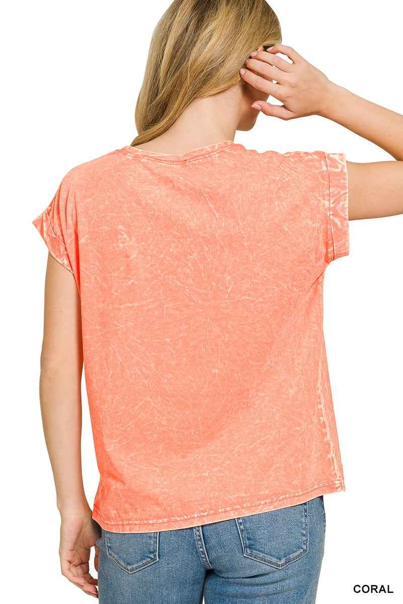 Zenana Crinkle Washed Round Neck Folded Short Sleeve Tee 94559634c5264bedb46c9044ac00a047-Max