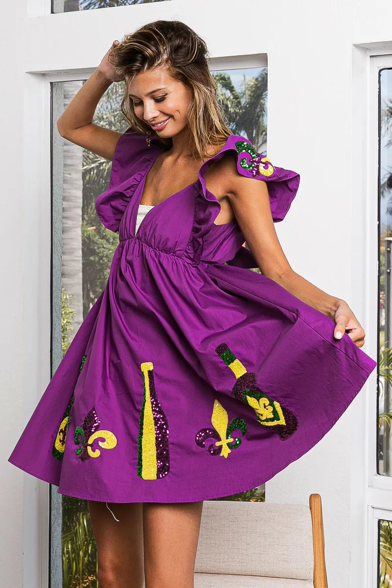 BiBi Mardi Gras Sequin Embroidery Ruffled Dress 9474c4652fd742cfab3989c784127ce5-Max-Origin