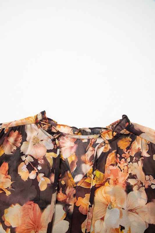 Floral V-Neck Long Puff Sleeve Blouse 9479b5e8-175f-4896-8d03-2444d99efc84