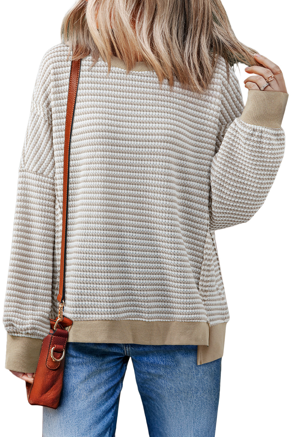 Red Stripe Ribbed Trim Drop Shoulder Long Sleeve Oversized Top 947b494f994943cf