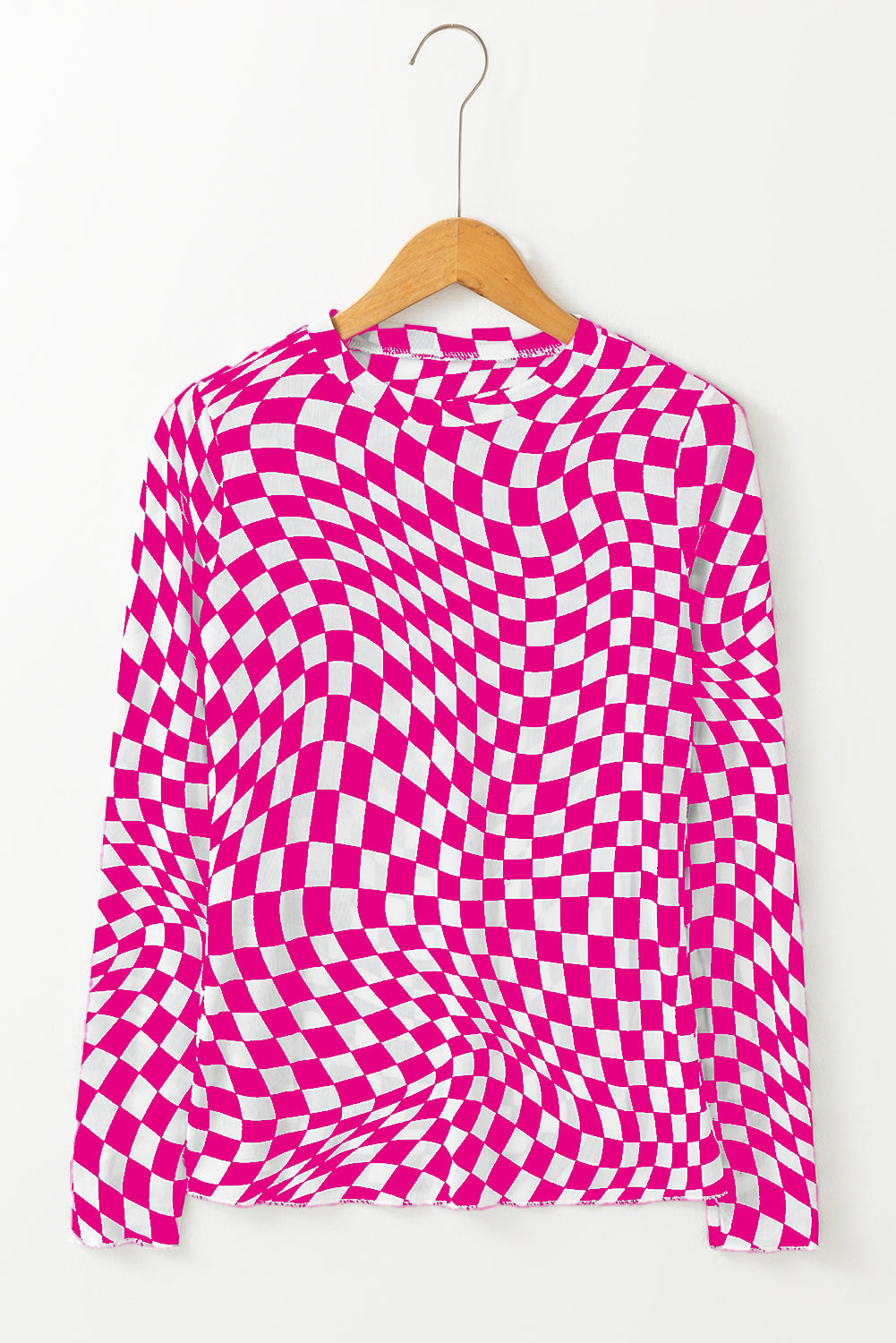 Black Checkered Pattern Mesh Long Sleeve Top 9480e9c23a6e5160