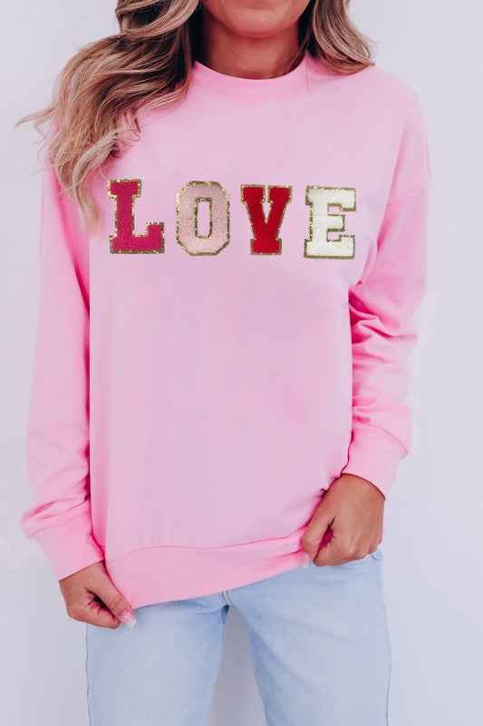 Valentine LOVE Chenille Embroidered Sweatshirt Pink 9481a650-8bf6-46dc-832f-a154feadebc2