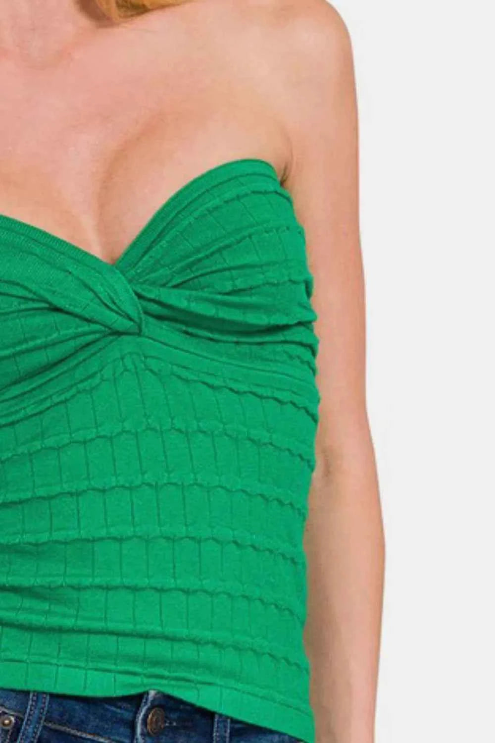 Zenana Ruched Twisted Sweetheart Neck Top 9483247f-8ae4-4da3-9907-514d8244a0ca-Max