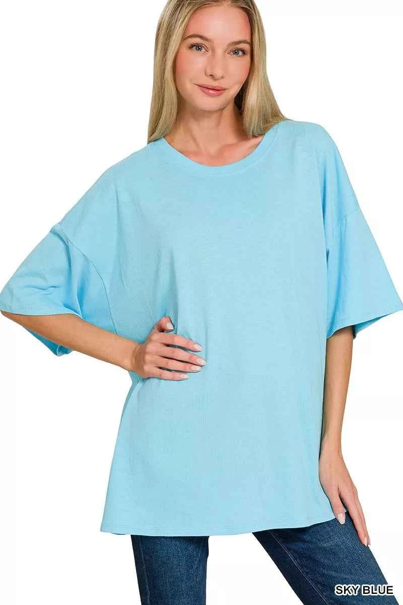 Zenana Cotton Short Sleeve Oversized Tunic Tee SKY BLUE 94872af53c914de387fb66939ce2e4cb-Max-Origin