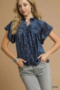 Umgee Crushed Velvet Pleated Blouse DENIM 948d763d-06e3-44a8-88a7-a2c82c7691e4-Max-Origin