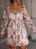 Floral Print Sweetheart Neck Long Sleeve High Waist Mini Dress Floral 949594ea-8f44-467c-b597-2373734f6b4a-Max-Origin