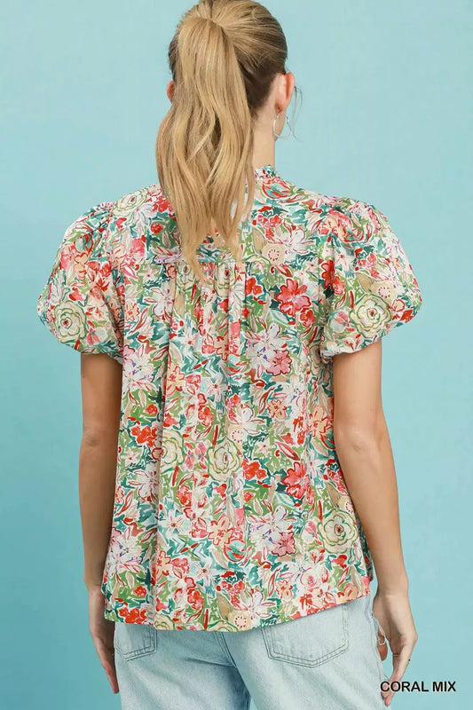 Floral Puff Sleeve Blouse 9498ee50-c77f-4e85-80dc-da58c864fec4-Max-Origin