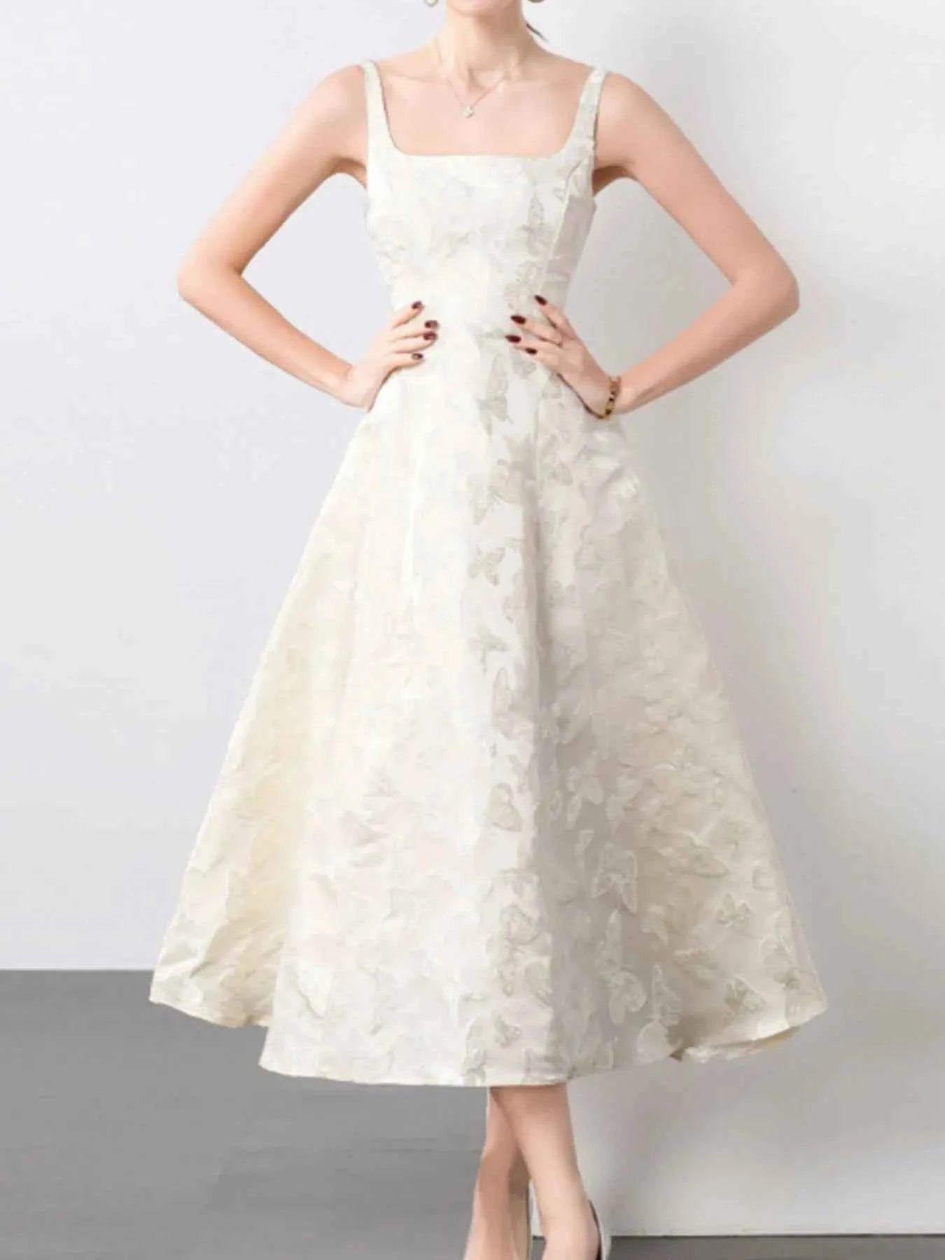 Butterfly Pattern A-Line Sleeveless Midi Dress