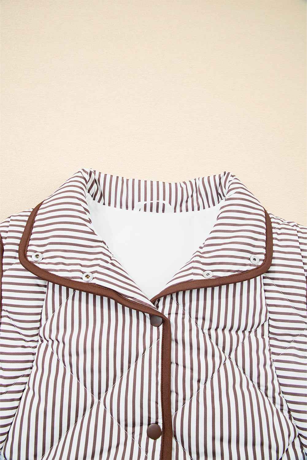 Black Striped Snap Button Scalloped Hem Winter Vest 94a5ff5fd1b3f726