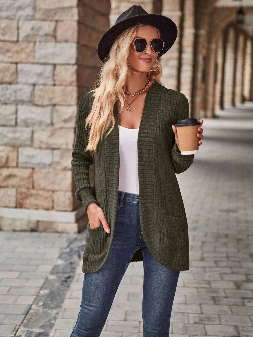 Ribbed Open Front Long Cardigan with Pockets 94b5dc65d5d8449090e0c689694356d5-Max-Origin