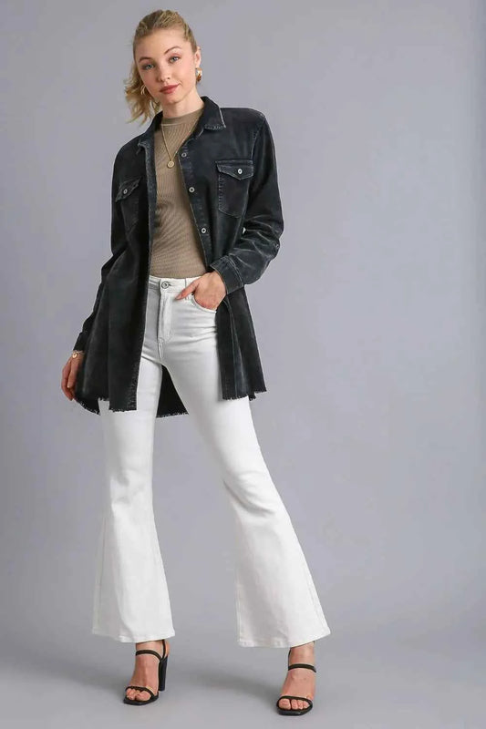 Raw Hem Button Down Denim Jacket with Chest Pockets 94c4399b-f55d-4ba7-a6d5-3108ece72120-Max