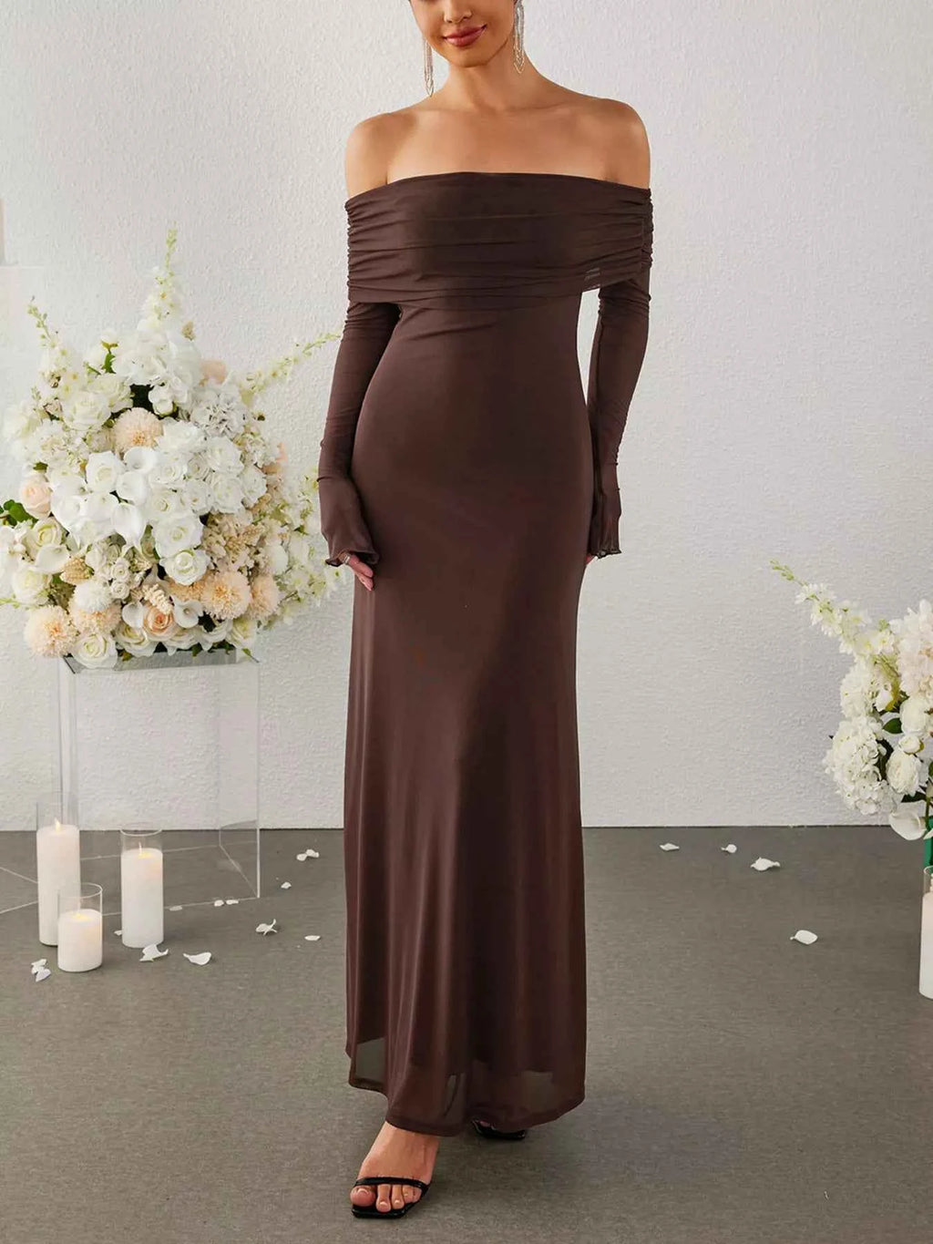 Off-Shoulder Ruched Long Sleeve Maxi Dress 94ca4ae1552d4f038a2d3b99b57c331c-Max-Origin