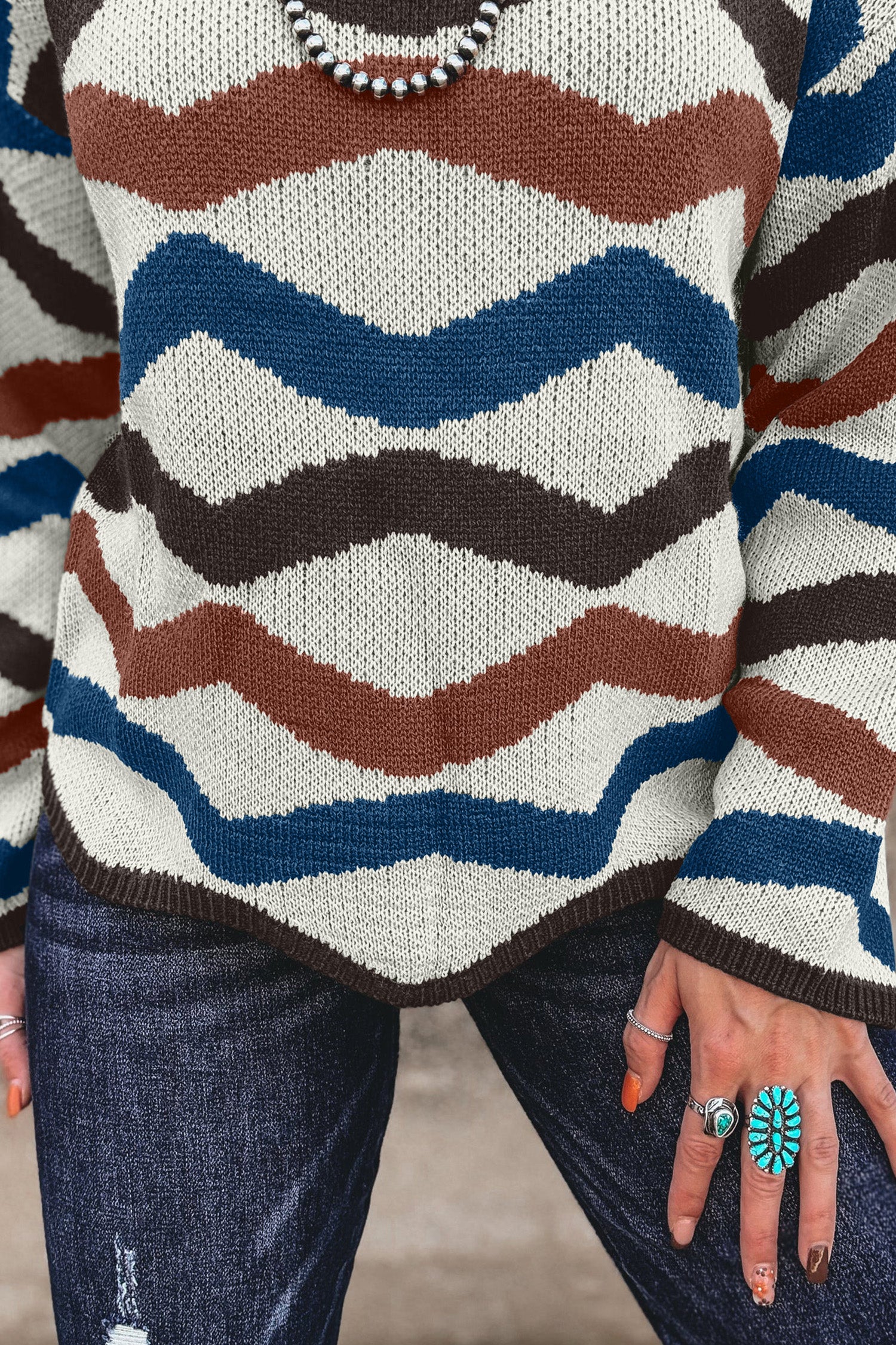 Multicolour Retro Wave Print Western Sweater 94d95a95a78c9fca