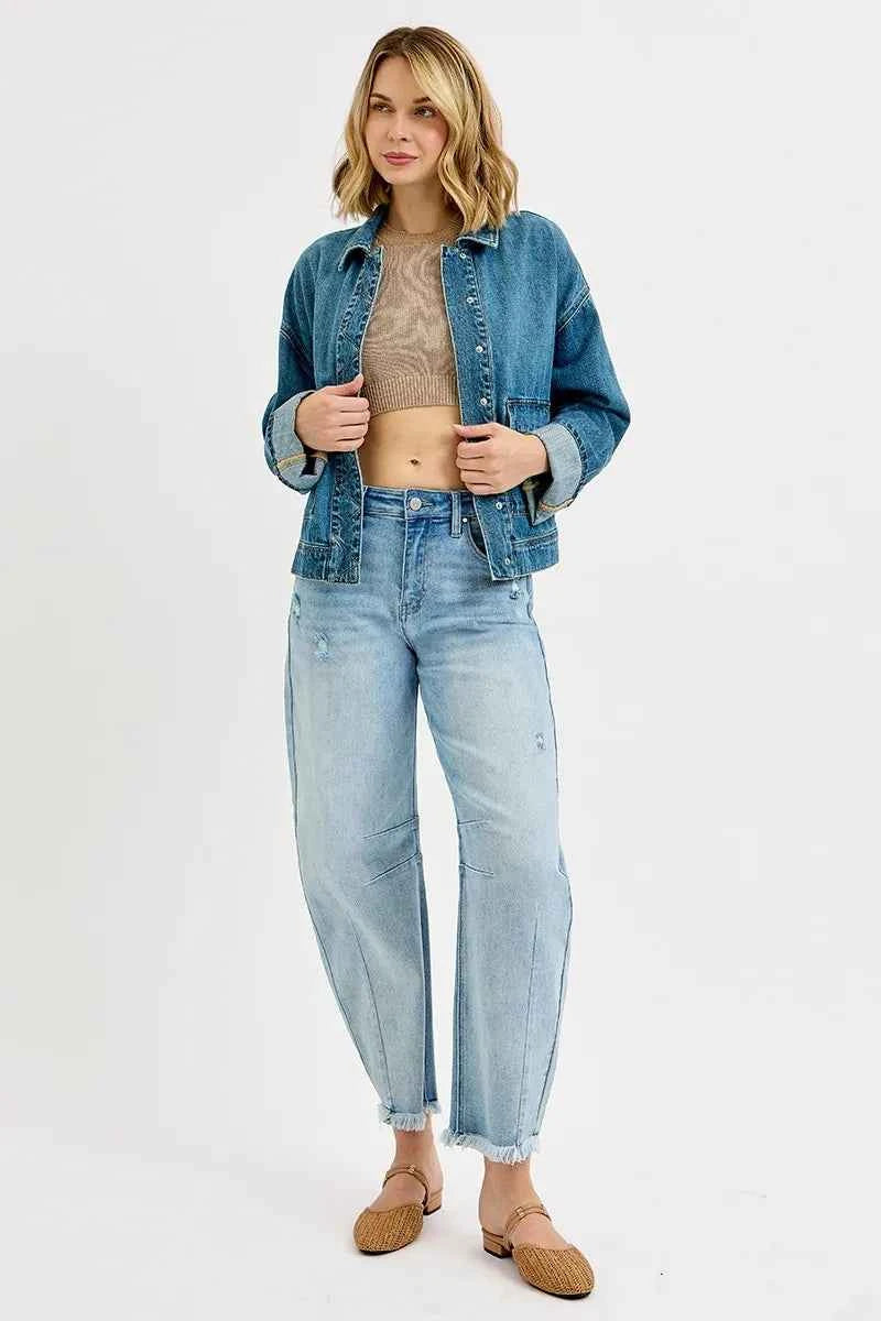 RISEN Oversized Cargo Pocket Denim Jacket with Cuffed Sleeves 94d995fb6a2c4e08849ac235540a0513-Max-Origin