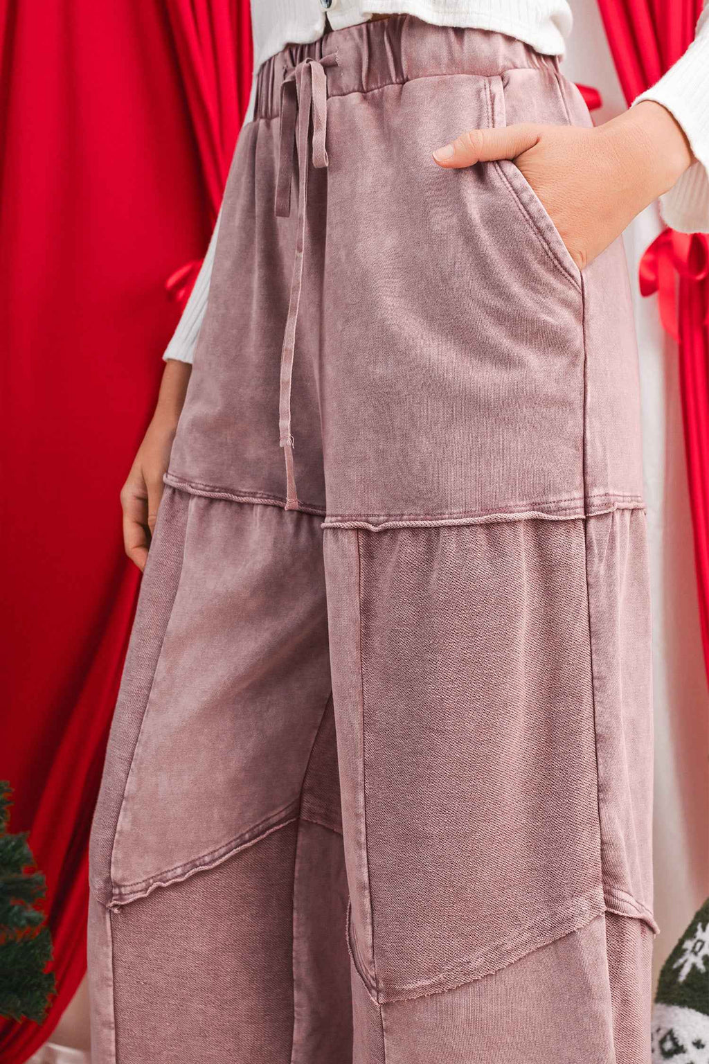 Ashleigh Blue Careys Mineral Wash Tiered Wide Leg Patchwork Drawstring Pants 94dd651b2b47458b