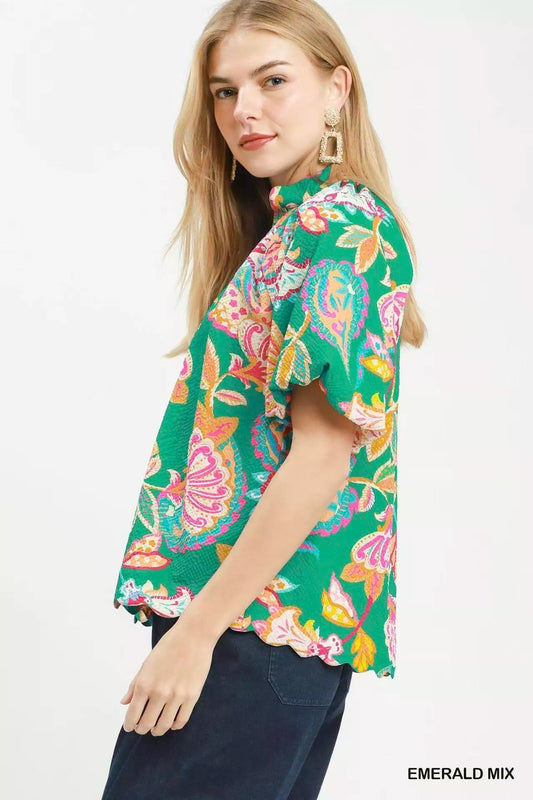Mix Floral Print Scallop Hem Blouse 94e01709-c8a7-43fc-a69a-75d6343d1921-Max-Origin