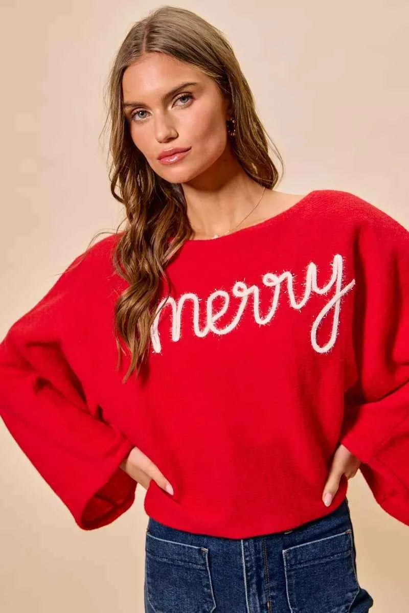 SO ME Merry Tinsel Lettering Christmas Sweater Top 94f007c1bb314a86af0b6a33e150bc99-Max-Origin