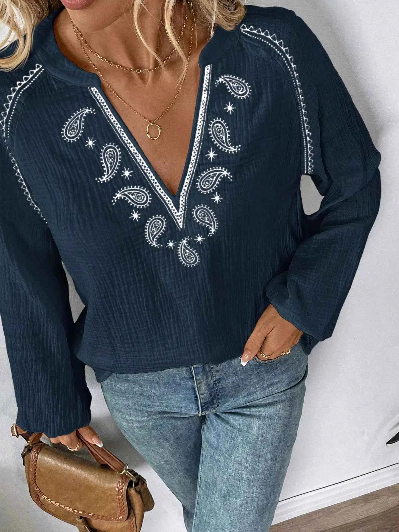 Paisley Notched Balloon Sleeve Blouse 94f19624-631b-465e-bfc6-e5e0a7d9b416-Max-Origin