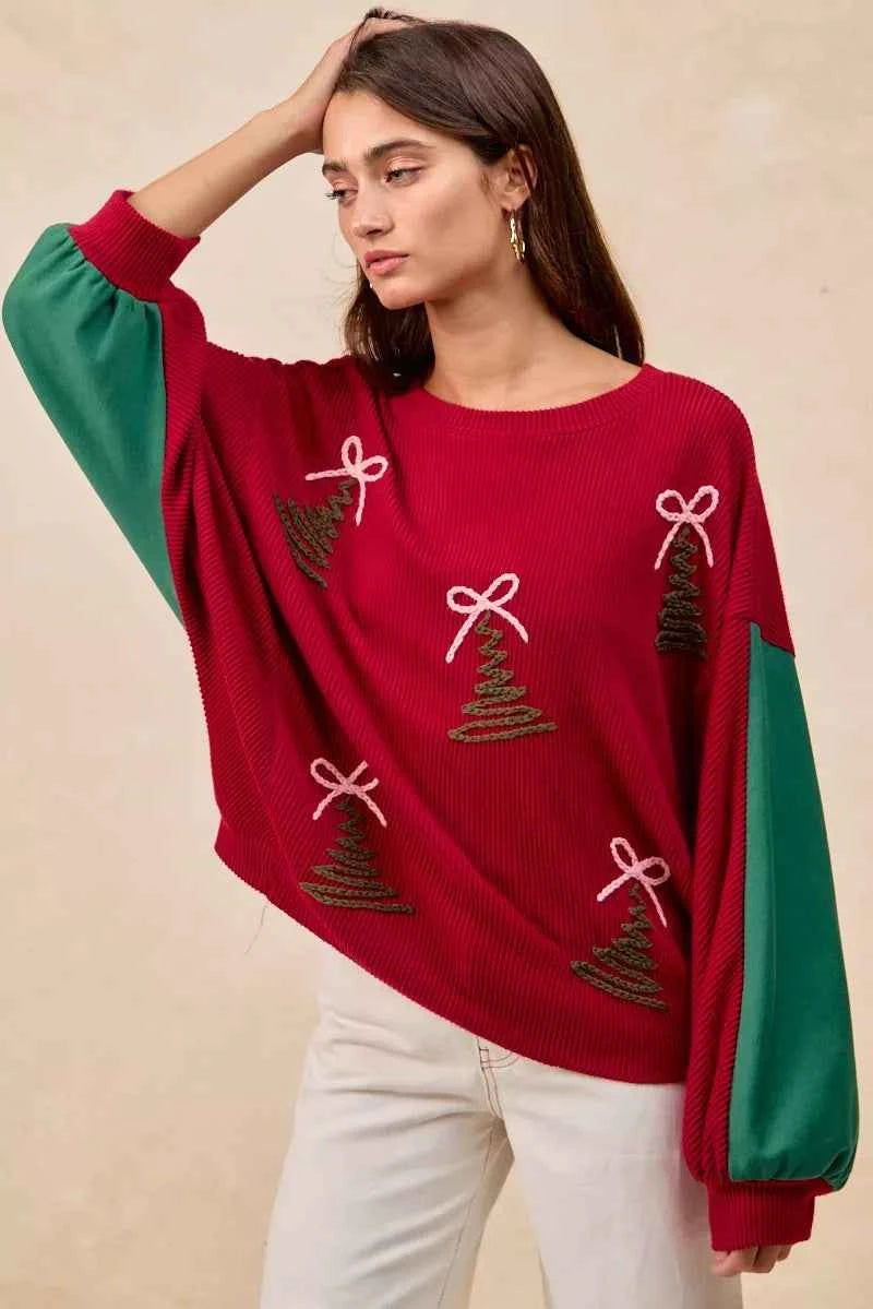 BiBi Christmas Theme Tree Embroidered Sweater 94f19de549b344959ba5f5fe0b665ecd-Max-Origin