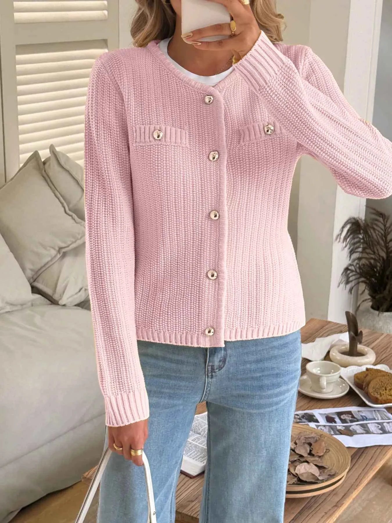 Button-Front Ribbed Long Sleeve Cardigan 94f770b620a24c81a9467a7cd0b18c15-Max-Origin
