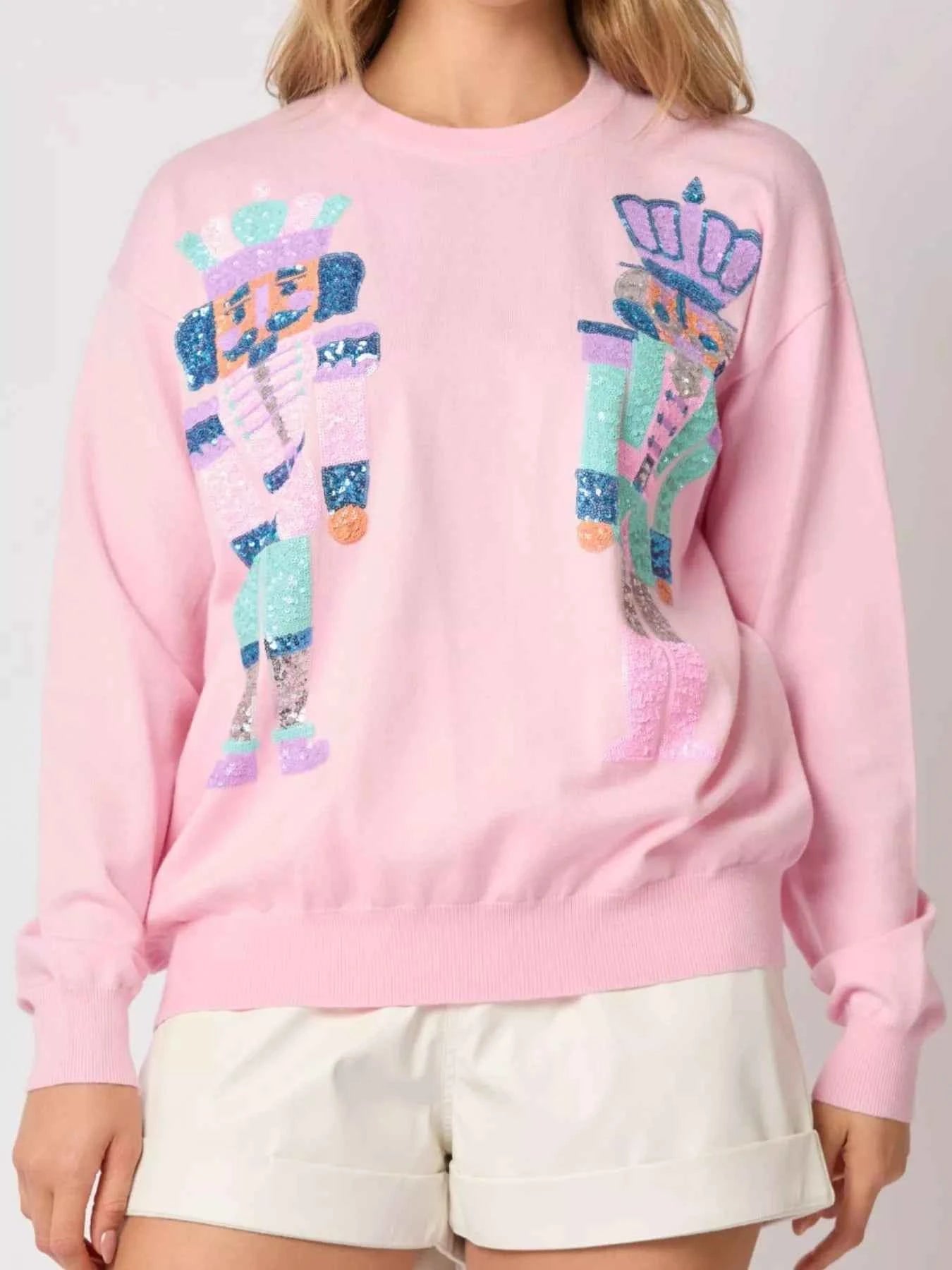 Sequined Nutcracker Long Sleeve Sweatshirt Pink 94ffa331-f68d-462a-9b97-6152982a275b-Max-Origin