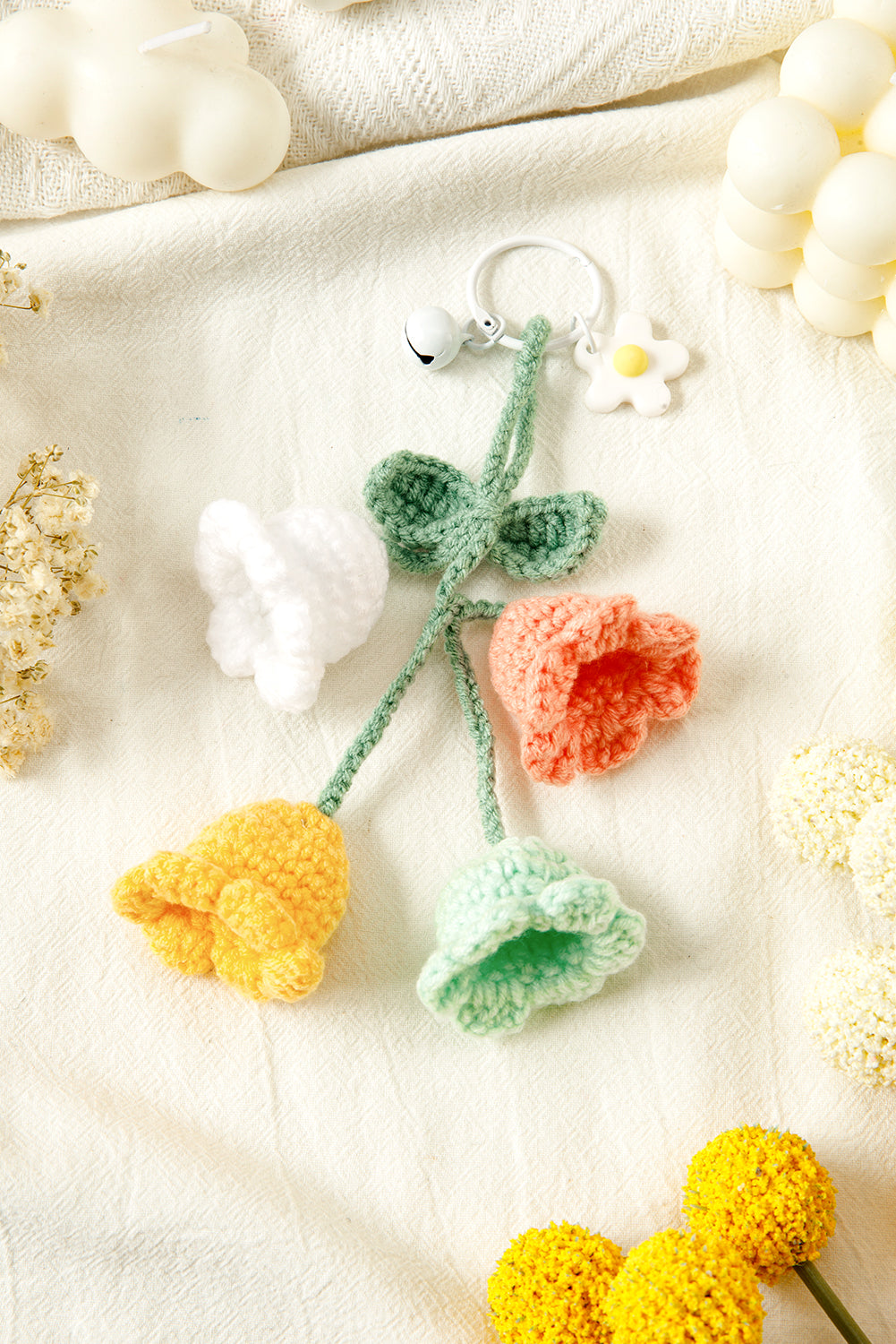 Meadow Mist Green Cute Crochet Flower Keychain 950680d15cce407a