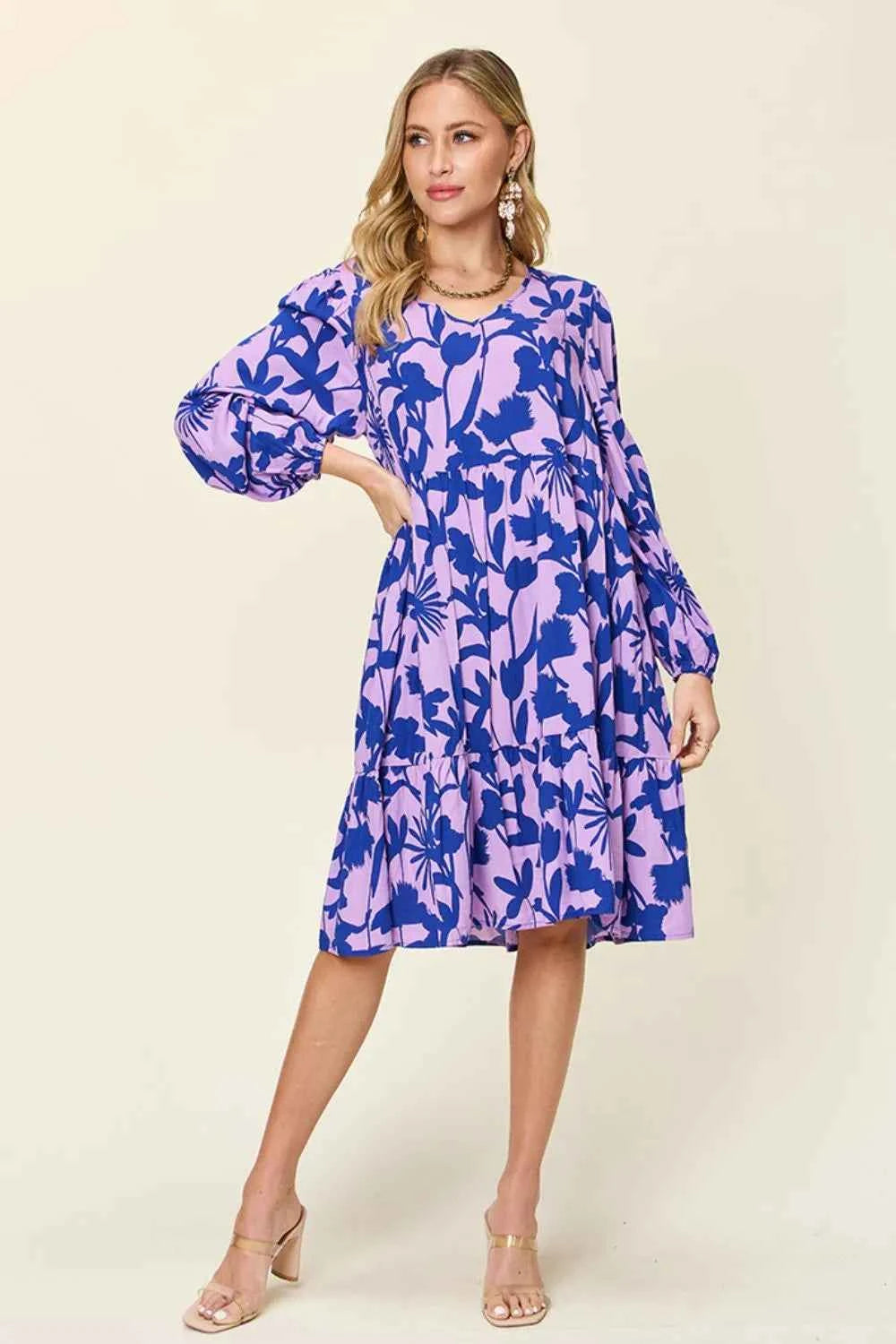 Double Take Full Size Printed Ruffle Hem Dress with Pocket 950d1c22-f7c8-46ef-b4ca-85804a693e2b-Max