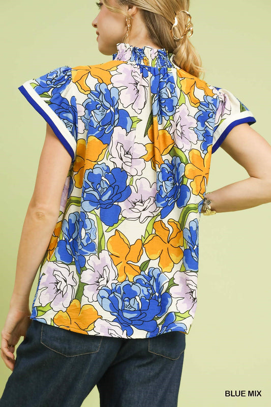 Floral Print Blouse with Contrast Trim 95107883-d02c-456f-988c-43fc4051bc28-Max