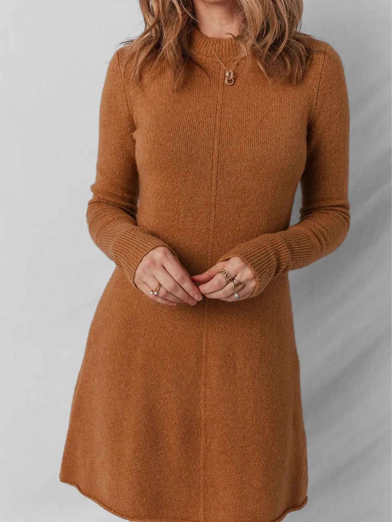 Ribbed Detail Solid Color Mini Sweater Dress 9518c903f1f9418e951f2310173a792a-Max-Origin