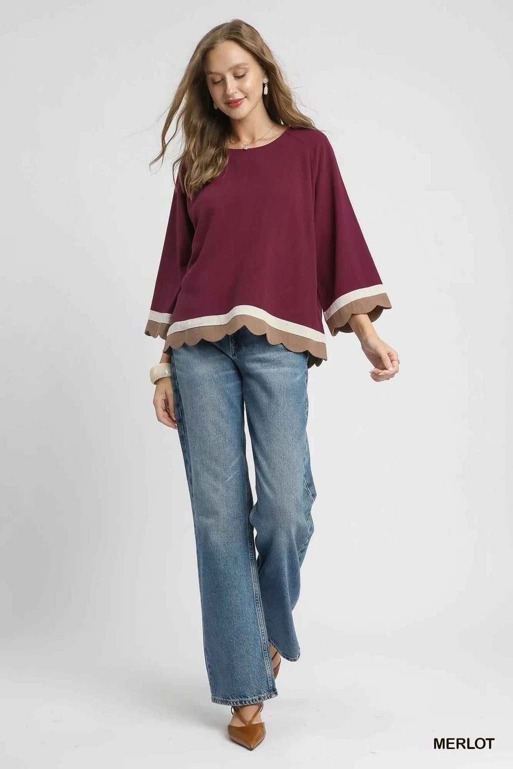 Umgee Scalloped Hem Color Block Top 951a293f-68b3-48ea-a920-373da8e3a59f-Max-Origin