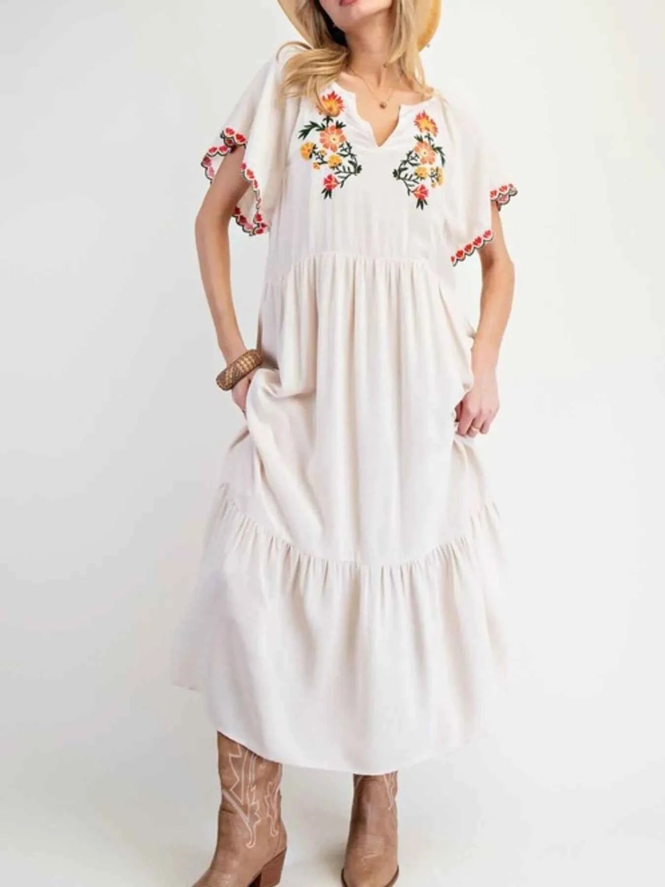 Floral Notched Flutter Sleeve Dress 951b1fb5-8c82-4591-9b5b-08f9d020c2f2-Max-Origin