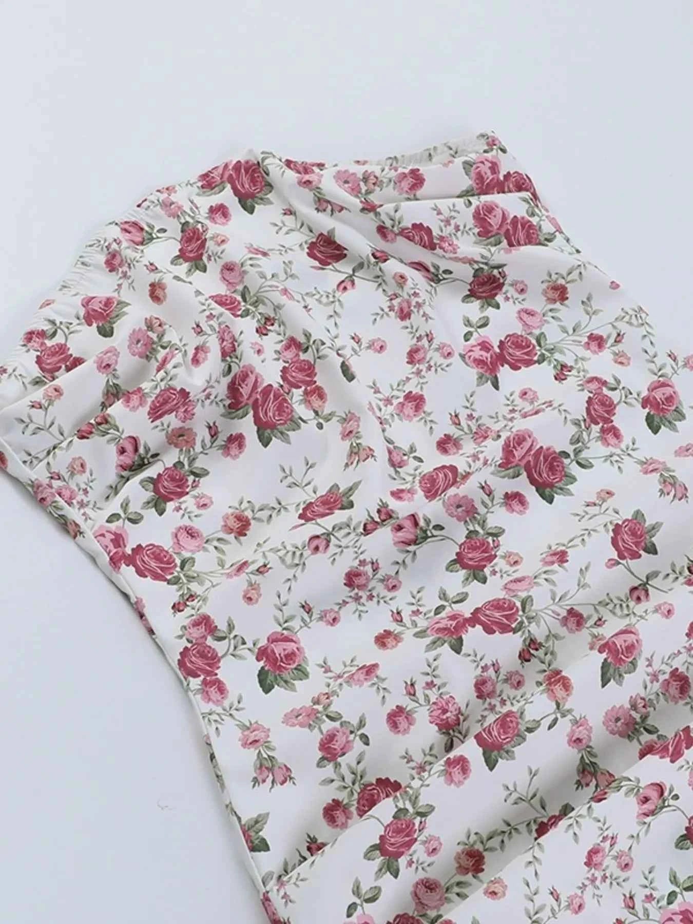 Floral Print Strapless Mini Dress 95280782a86f4257859207395e9de8f7-Max-Origin