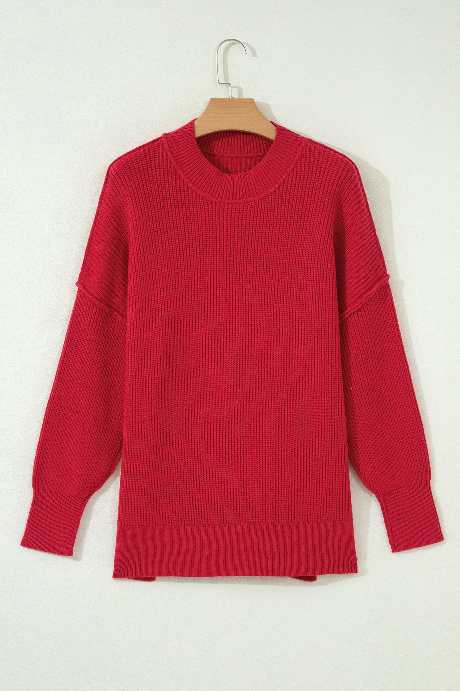 Chestnut Long Sleeve Ribbed Knit Stand Neck Regular Fit Sweater 9537ada40eb7095b