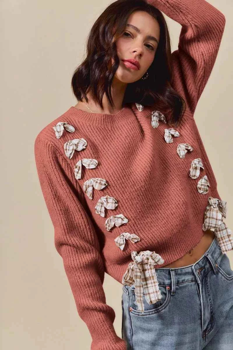 SO ME Checkered Plaid Tape Lace Up Ribbed Sweater 953e0a9adc2a4b77be6fdb8f7a1547bb-Max-Origin